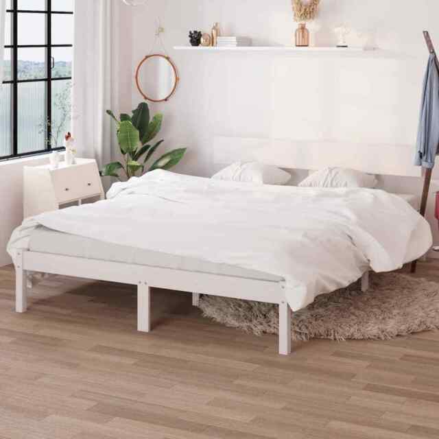 Bed Frame White Solid Wood Pine 150x200 Cm King Size Vidaxl
