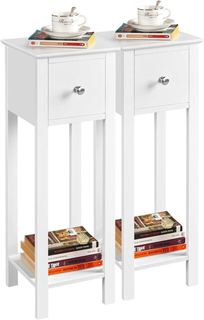Yaheetech White Slim Bedside Table Set Of 2, Narrow Wooden Nightstand
