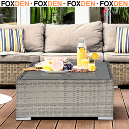 Wicker Garden Coffee Table W/ Glass Top Outdoor Patio Furniture For