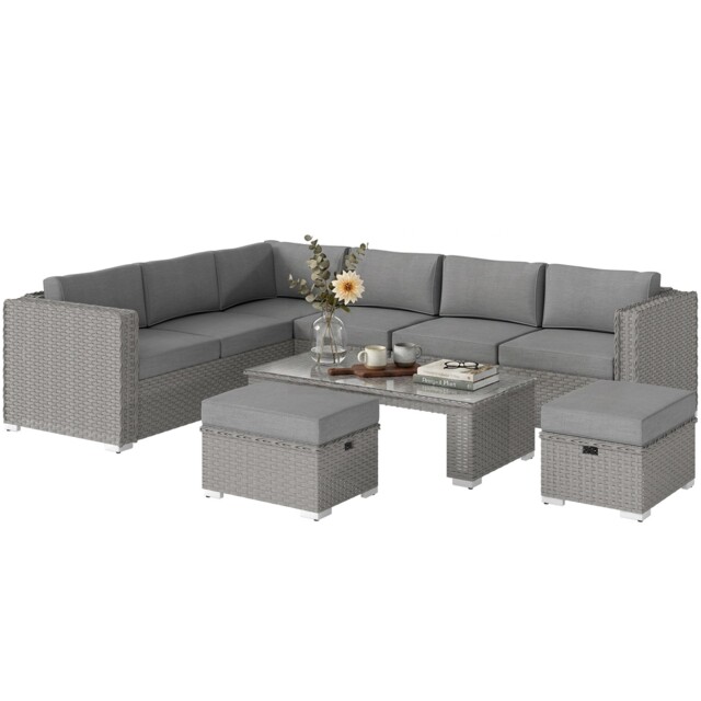 Outsunny 6pc Pe Rattan Corner Sofa Set Outdoor Conservatory Furniture