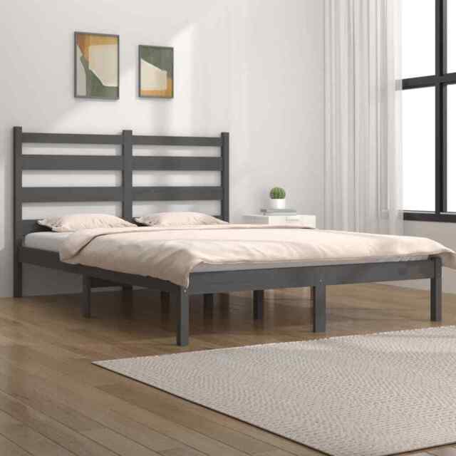 Bed Frame Grey Solid Wood Pine 200x200 Cm Vidaxl