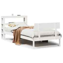 Bed Frame With Headboard White 75x190 Cm Small Single Solid Wood Pine
