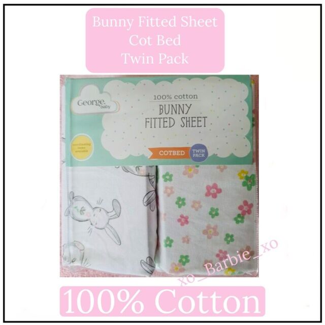 Baby Bunny Fitted Sheet Cotbed Twin Pack 100% Cotton
