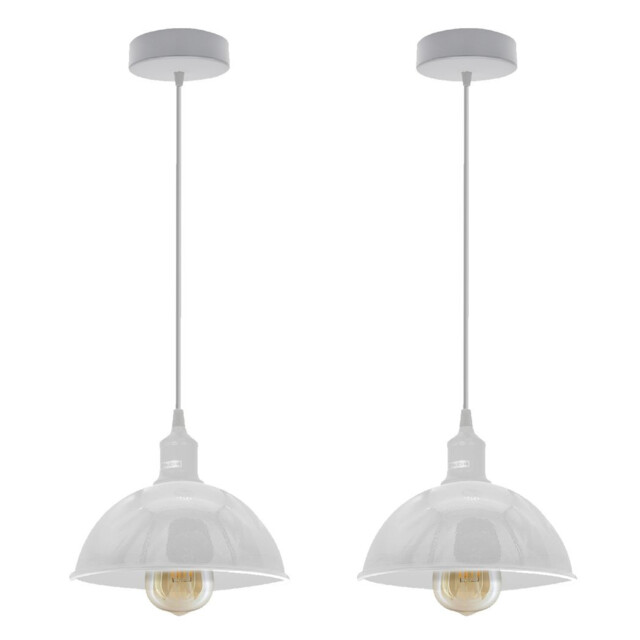 Pendant Light 2-pack White Metal Dome 21cmx115cm Vintage E27 Indoor