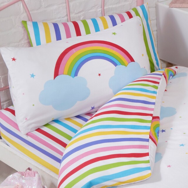 Rainbow Sky Striped Junior Toddler Fitted Sheet And Pillowcase Set