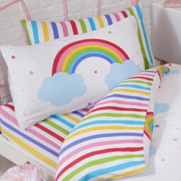 Rainbow Sky Striped Junior Toddler Fitted Sheet And Pillowcase Set