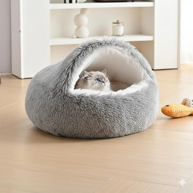Dog Cat Bed Hooded Kitten Pet Cosy Cave Soft Calming Igloo Cozy Plush
