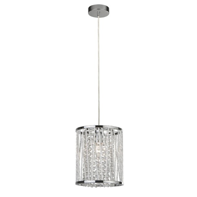 1 Light Chrome Finish Ceiling Fitting Pendant With Clear Crystal