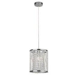1 Light Chrome Finish Ceiling Fitting Pendant With Clear Crystal