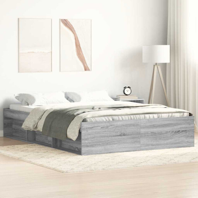 Bed Frame Grey Sonoma 160x200cm Engineered Wood Pine 6-storage Slatted