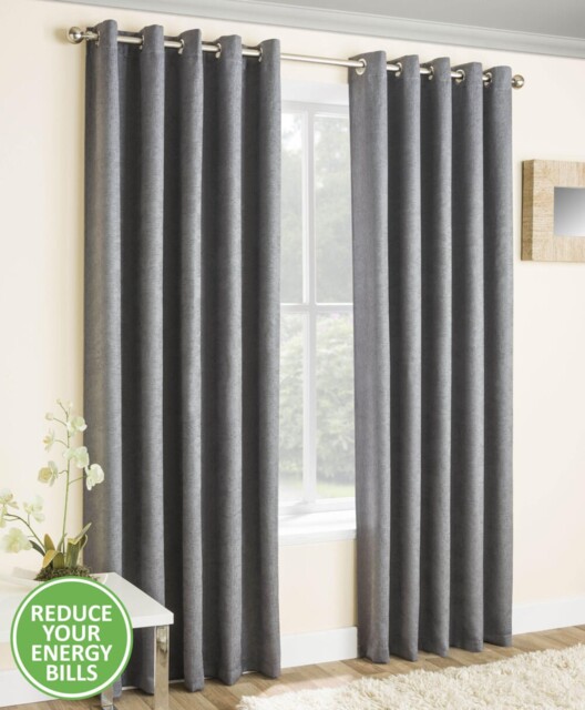 Thermal Eyelet Lined Pair Curtains Enhanced Living Vogue Grey