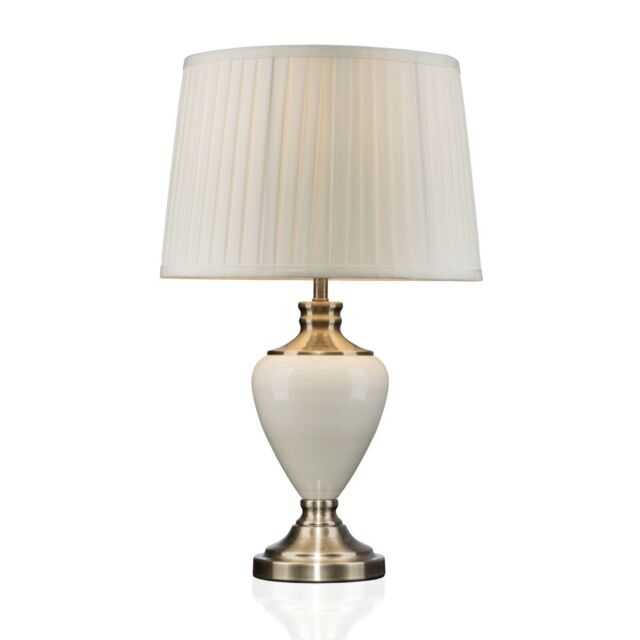 Table Lamp Hepburn Large Ceramic Ivory Pleated Shade Cream Brass