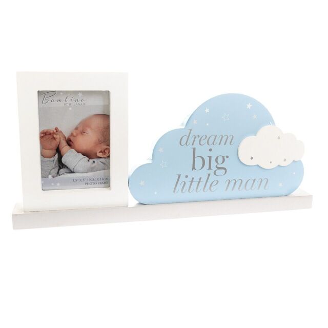 Bambino Born Baby Gift 36cm Photo Frame Mantel Block With Blue Cloud