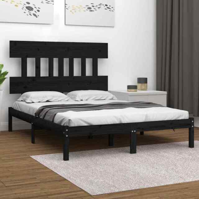 Bed Frame Black Solid Wood 200x200 Cm Vidaxl