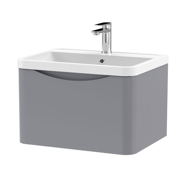 Nuie Lunar 600mm Wall Mounted 1 Drawer Basin Vanity Unit Satin