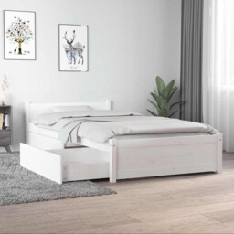 Single Bed Frame White Solid Pinewood Storage Drawers 75x190cm 2ft6