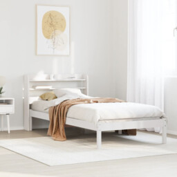 Bed Frame White Solid Pinewood 100x200 Cm Slatted Base Headboard