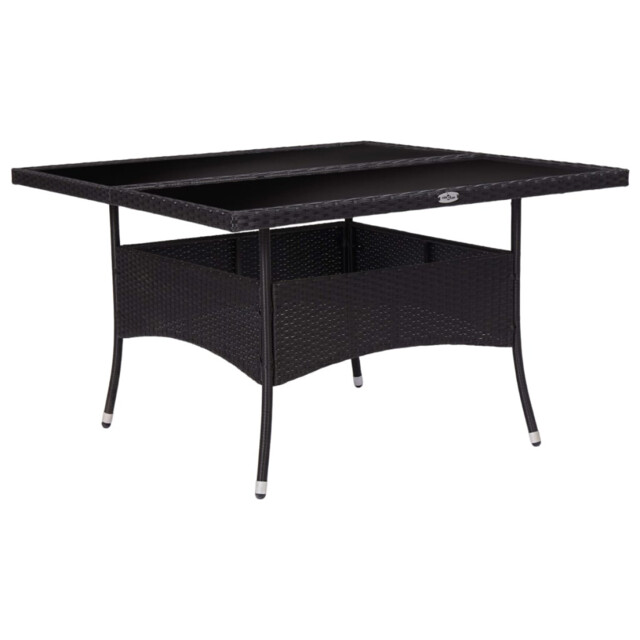 Patio Dining Table Black Rattan With Acacia Wood Top. Weatherproof