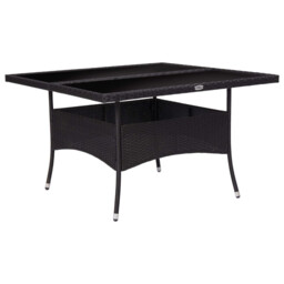 Patio Dining Table Black Rattan With Acacia Wood Top. Weatherproof