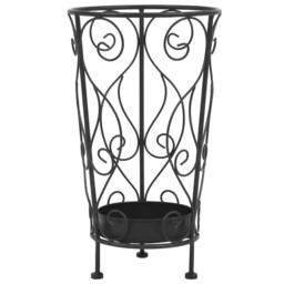 Umbrella Stand Metal Vintage Black 26x46cm Scrollwork Drip Tray Decor
