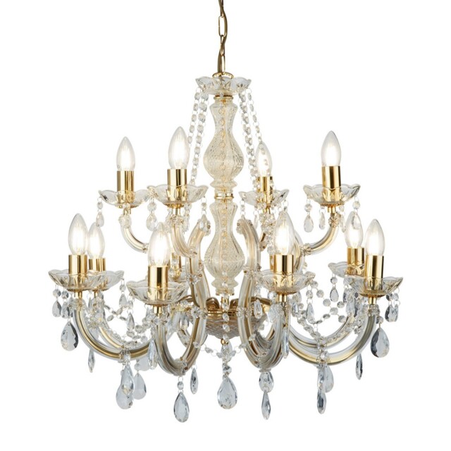 12 Lights Polished Brass Finish Ceiling Fitting Chandelier Light With