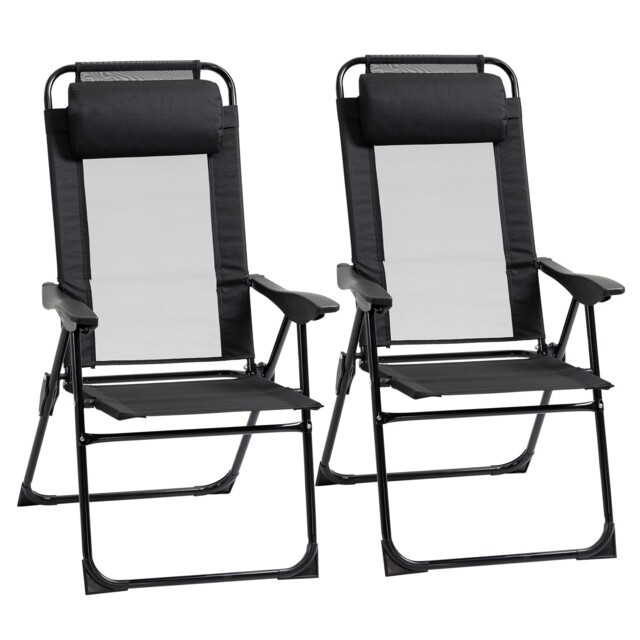 Outsunny Garden Chairs Set Of 2 Folding Camping Chair Recliners, Black
