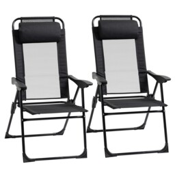 Outsunny Garden Chairs Set Of 2 Folding Camping Chair Recliners, Black