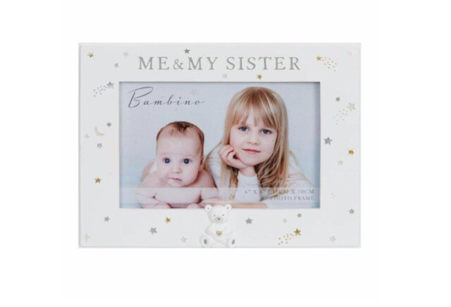 "Baby Photo Frame Bambino Me And My Sister Teddy Icon Picture 6"" X 4"""