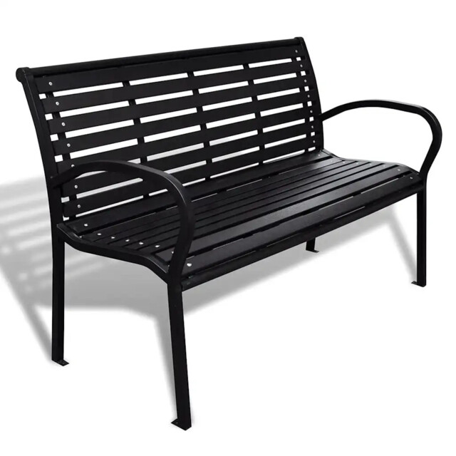 Garden Bench Black Steel & Wpc 125cm 3-seater Weatherproof Outdoor
