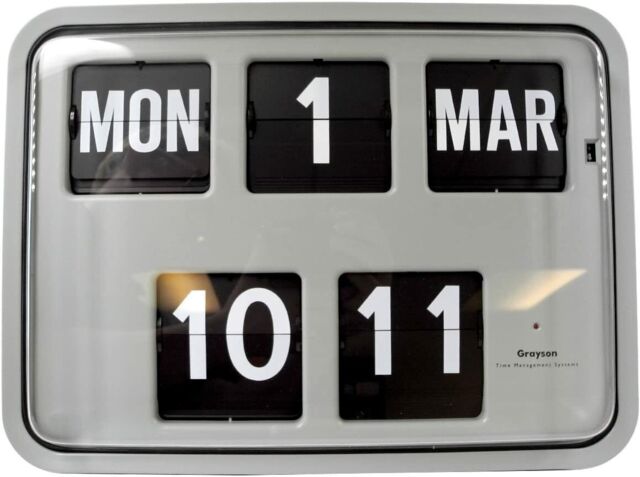 Grayson Grey Digital Retro Calendar Wall Flip Clock Bank Shop Bnib -