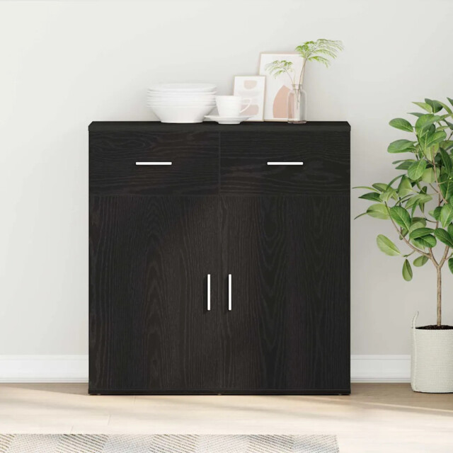 Sideboard With Drawer Black Oak 79 X 38 X 80 Cm Engineered Wood Vidaxl