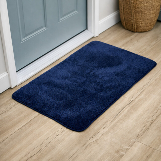 Navy Blue Bath Mat Non Slip Absorbent Bathroom Rug Thick Fluffy