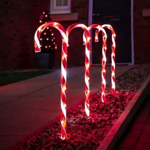 4pc Outdoor Battery Led Candy Cane Path Garden Light Decoration