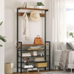 Hoobro Coat Stand Coat Rack W/ Shoe Storage Industrial Entryway