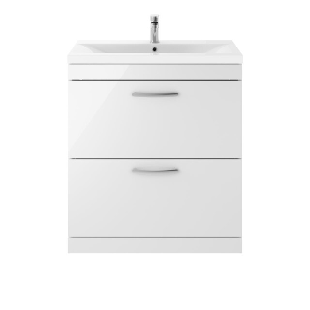 Nuie Athena Gloss White 800mm 2 Drawer Vanity Unit And Thin Edge