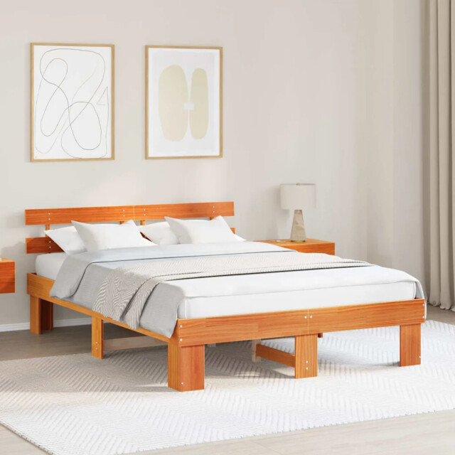 Bed Frame With Headboard Brown 160 X 200 Cm Solid Pine Wood Vidaxl