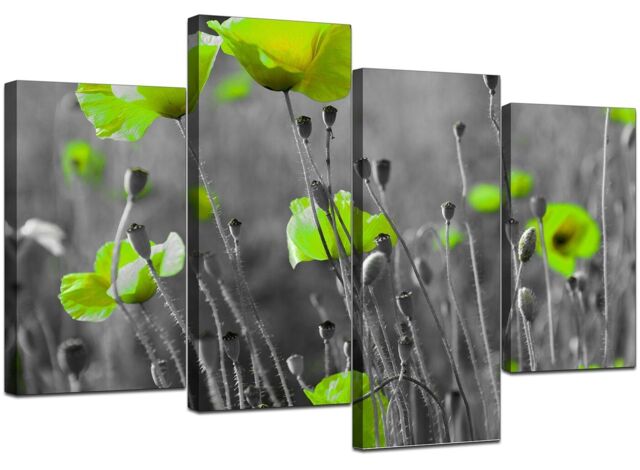 Large Lime Green Flowers Floral Kitchen Canvas Wall Art Pictures 4138
