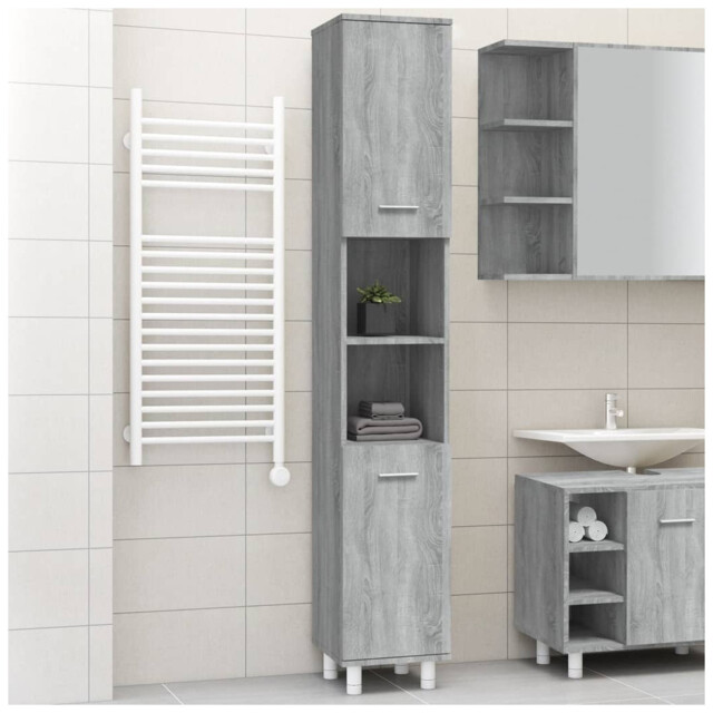 Bathroom Cabinet Grey Sonoma 30x30x179cm Engineered Wood 2 Doors