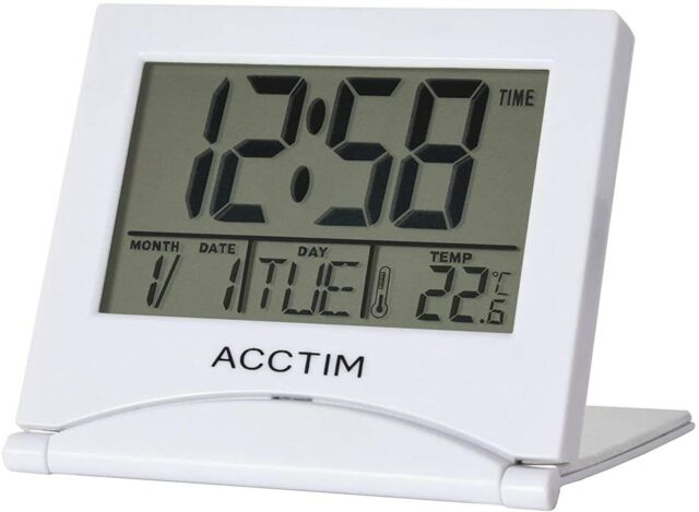 Acctim Mini Alarm Flip 2 Folding Travel Lcd Battery Alarm Clock White