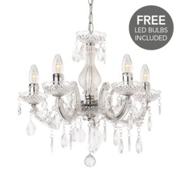 Litecraft Marie Therese Chandelier Crystal Effect Chrome 5 Arm & Free