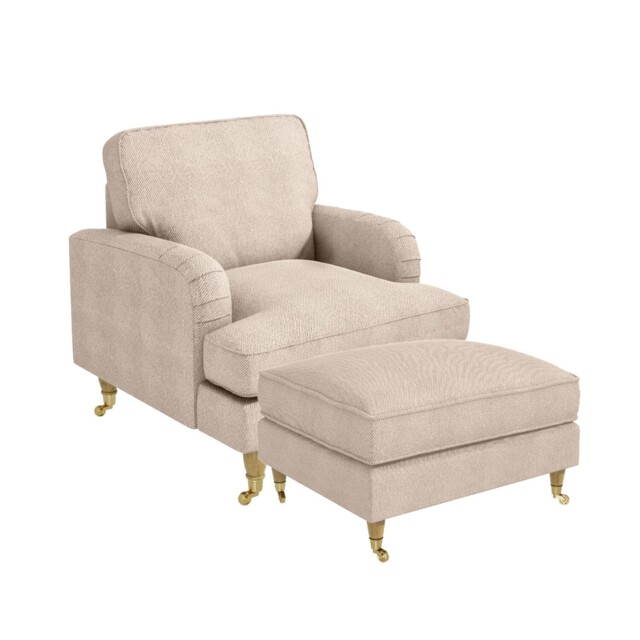 Beige Fabric Armchair And Footstool - Payton Bun/sof160/85502
