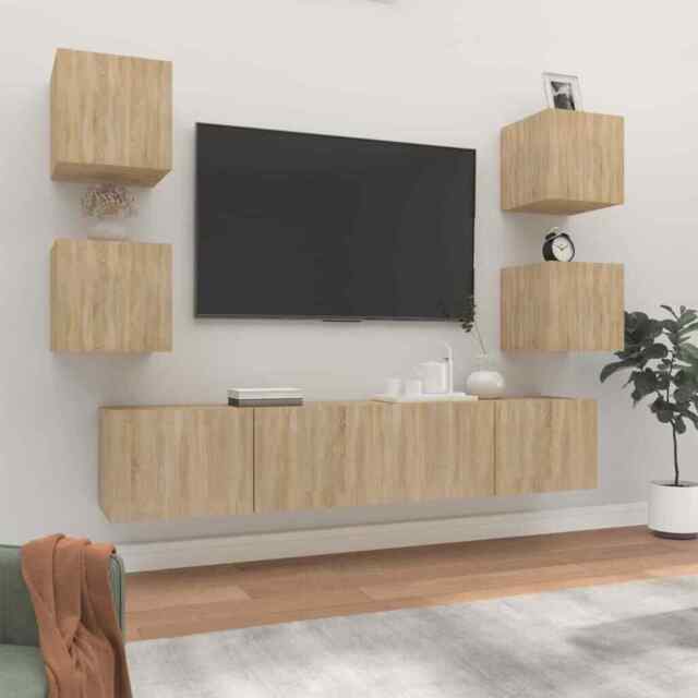 6 Piece Tv Cabinet Set Sonoma Oak Engineered Wood Vidaxl