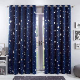 Dreamscene Galaxy Stars Blackout Eyelet Curtains Pair - Navy, 167 X