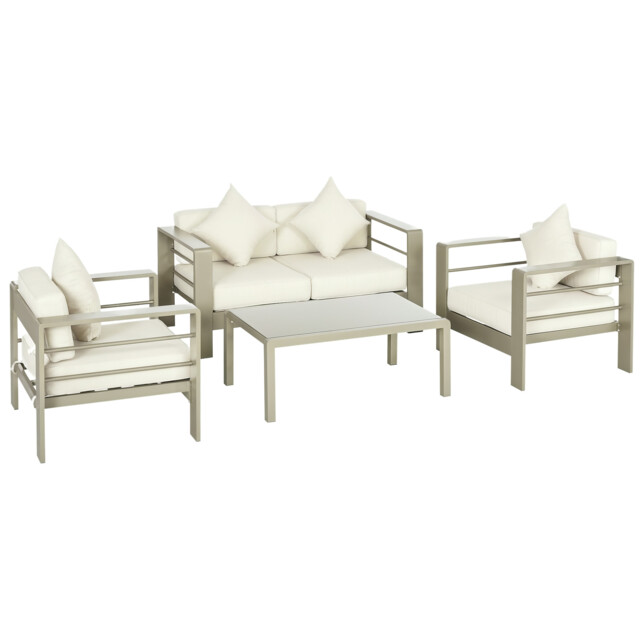 Outsunny 4 Pcs Aluminium Garden Furniture Set W/ Thick Padded Cushion