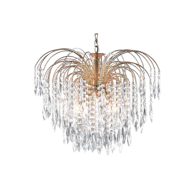 5 Lights Gold Finish Ceiling Fitting Pendant Light With Crystal Button