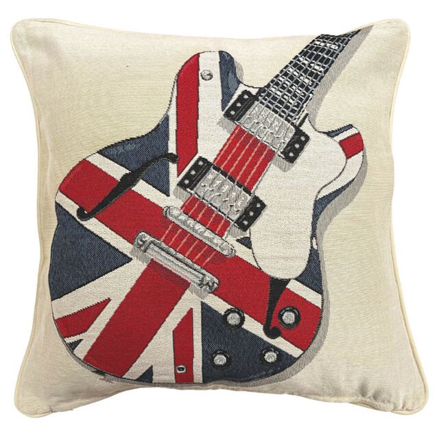Signare Guitar Union Jack Tapestry Square Throw Sofa Cushion Cover +