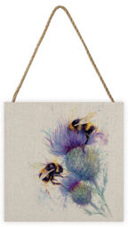 Jane Bannon - Bees On Thistle - Wooden Block Wall Art 20 X 20 X 3cm