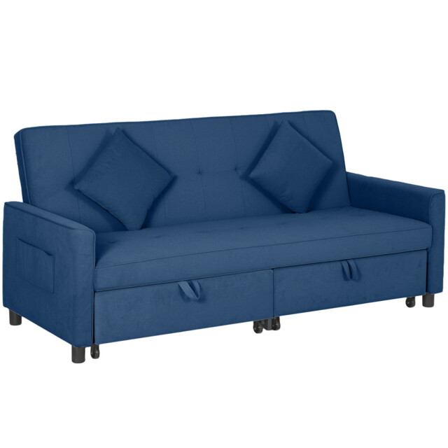 Homcom Reversible L-shaped Sectional Sofa Bed With Cushions, Blue