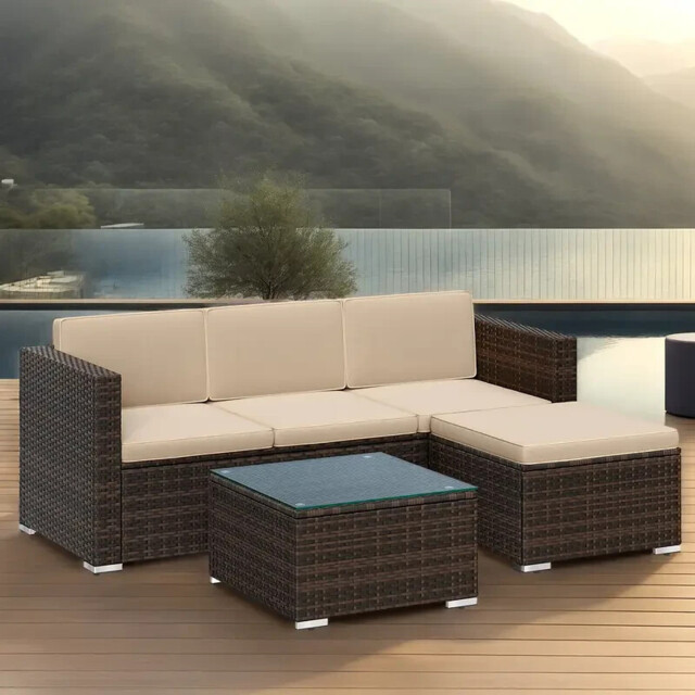 Garden Furniture Set, Patio Conversation Set, Outdoor Sofa And Glass