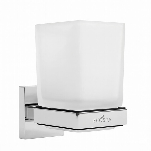 Ecospa Frosted Glass Tumbler & Toothbrush Holder Wall Mounted Bathroom